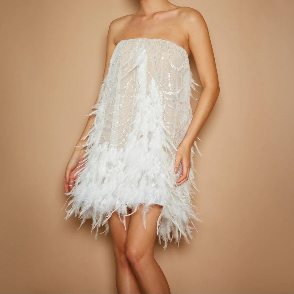 Helsi Stevie Strapless Feather-trim Mini Dress
